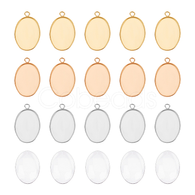30Pcs 3 Colors 304 Stainless Steel Pendant Cabochon Settings STAS-UN0042-62-1