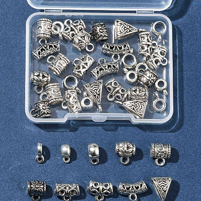 40Pcs 10 Styles Tibetan Style Alloy & CCB Plastic Tube Bails FIND-FS0002-41-1