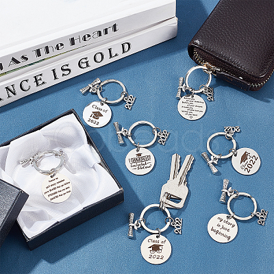 9Pcs 9 Style Graduation Theme 201 Stainless Steel Keychain Clasps KEYC-PH0001-52-1