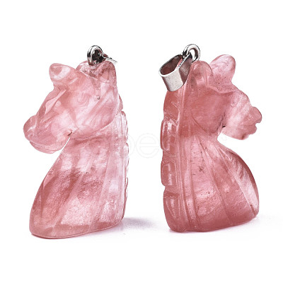 Carved Watermelon Stone Glass Pendants G-N0327-002K-1