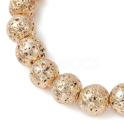 Electroplated Natural Lava Rock Round Beads Stretch Bracelets for Women Men BJEW-JB11982-01-1
