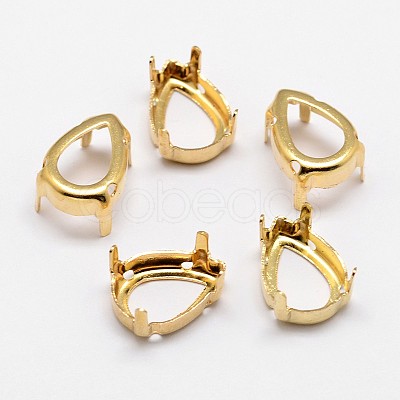 Flat Teardrop Brass Sew on Prong Settings KK-N0084-02G-10x14-1