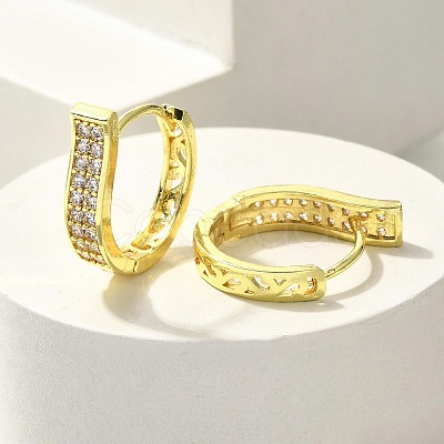 Brass Clear Cubic Zirconia Hoop Earrings EJEW-M047-16G-1