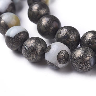 Assembled Synthetic African Pyrite and Flower Amazonite Beads Strands G-D0006-C14-8mm-1