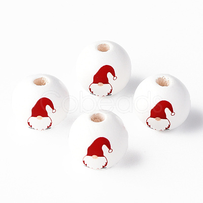 Painted Natural Wood Round Beads WOOD-N006-184-1