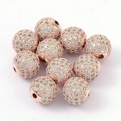 Round Brass Micro Pave Cubic Zirconia Beads ZIRC-D003-2-1