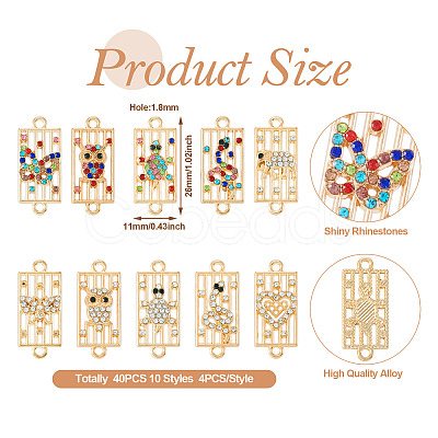 40Pcs 10 Styles Alloy Rhinestone Connector Charms FIND-TA0002-01-1
