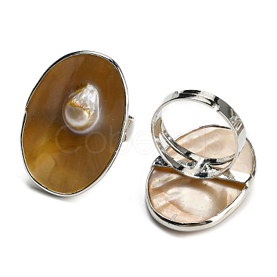 Freshwater Shell with Pearl Adjustable Finger Rings for Girl Women AJEW-Z010-03-1