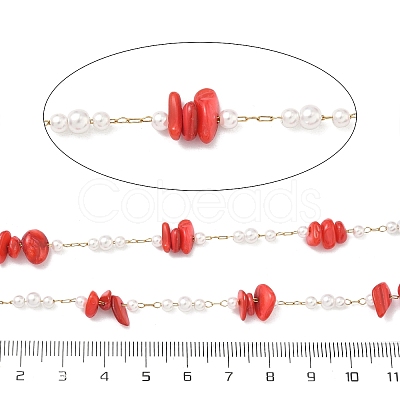 Handmade Natural Shell & ABS Imitation Beaded Chains CHS-F025-13G-03-1