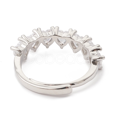Clear Cubic Zirconia Heart Adjustable Ring RJEW-F124-05P-1
