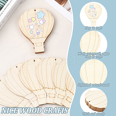 20Pcs Hot Air Balloon Unfinished Blank Wooden Pendants for Christmas Painting Arts NJEW-SP0001-15-1