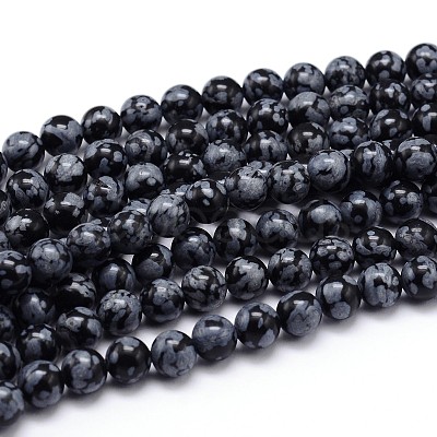 Natural Snowflake Obsidian Round Bead Strands G-J303-09-6mm-1