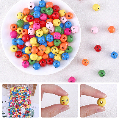 200Pcs Spray Painted Natural Wood Beads WOOD-GF0002-20-1