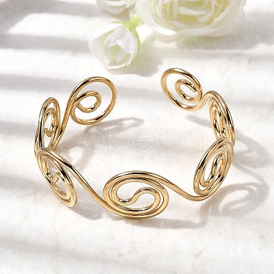 304 Stainless Steel Cuff Bangles for Women LS-BJEW-Z150-01G-01-1