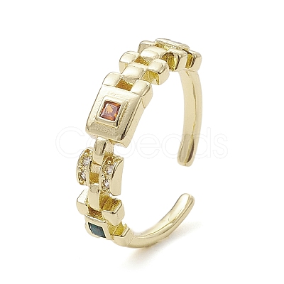 Rack Plating Brass Micro Pave Cubic Zirconia Open Cuff Rings RJEW-K257-23G-1
