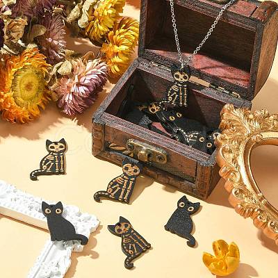 20Pcs 2 Styles Halloween Carved Wood Pendants WOOD-CJ0001-73-1