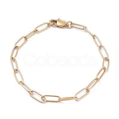 PVD Vacuum Plating 304 Stainless Steel Paperclip Chain Bracelets BJEW-I295-15G-1