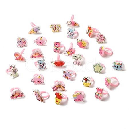 Cartoon Animal Resin Open Cuff Ring for Kids RJEW-K239-18-1