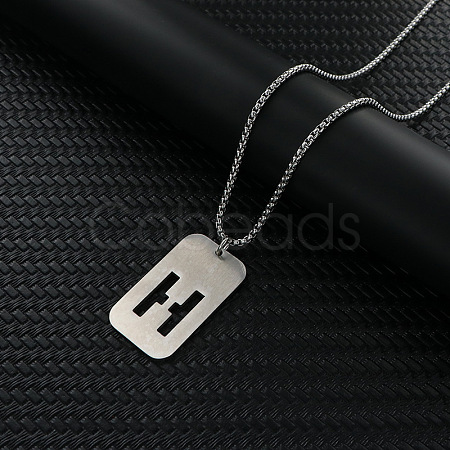 Rectangle with Hollow Out Letter 201 Stainless Steel Pendant Necklaces FS-WG34D20-11-1