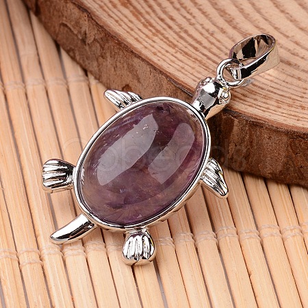 Tortoise Platinum Tone Brass Amethyst Pendants G-F265-01I-1