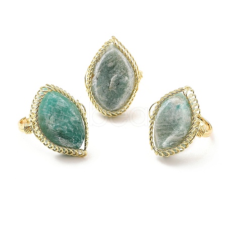 Natural Amazonite Horse Eye Wrapped Adjustable Ring G-D458-03G-08-RS-1