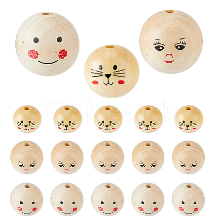 18Pcs 3 Styles Printed Wood Beads WOOD-DC0001-08-1
