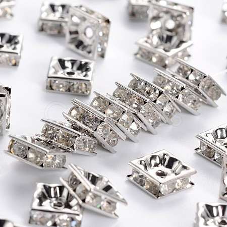 Brass Rhinestone Spacer Beads RB-A013-8x8-01P-NF-1