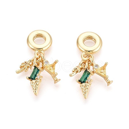 Brass Pave Clear and Green Cubic Zirconia European Dangle Charms KK-T079-86G-1