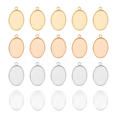 30Pcs 3 Colors 304 Stainless Steel Pendant Cabochon Settings STAS-UN0042-62-1