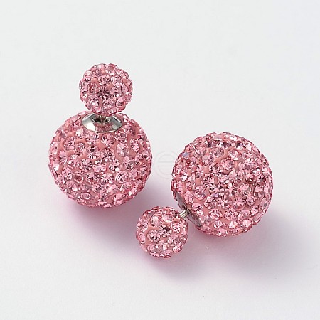 Double Austrian Crystal Ball Ear Studs EJEW-D177-05-1