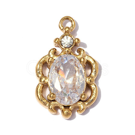304 Stainless Steel Pave Clear Cubic Zirconia Charms CU-OY001-38G-1
