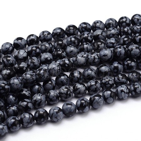 Natural Snowflake Obsidian Round Bead Strands G-J303-09-6mm-1