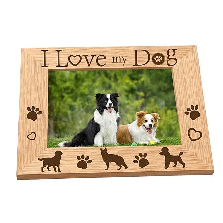 Rectangle with Dog & Word Wooden Photo Frames AJEW-WH0292-005-1