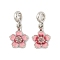 Rack Plating Alloy Light Rose Rhinestone European Dangle Charms, Flower Large Hole Pendants with Pink Enamel, Platinum, 29.5mm, Flower: 19x14.5x3.5mm, Hole: 4.5mm