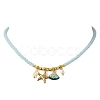 Ocean 304 Stainless Steel and Alloy Enamel Starfish Shell Shape Pendant Glass Beaded Necklaces for Women NJEW-JN06386-2