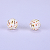Printed Round with Sunflower Pattern Silicone Focal Beads SI-JX0056A-210-1
