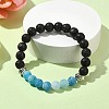 4Pcs 4 Color Natural Dyed Crackle Agate & Lava Rock Round Beaded Stretch Bracelets Set BJEW-TA00444-4