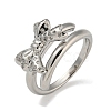 Bowknot Brass Micro Pave Clear Cubic Zirconia Double Rings RJEW-Z050-26P-2