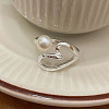 Heart 925 Sterling Silver with Natural Freshwater Pearl Cuff Rings for Women FS-WG385D2-01-3