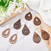 ANATTASOUL 4 Pairs 4 Styles Natural Wood Hollow Out Teardrop Dangle Earrings EJEW-AN0003-55-5