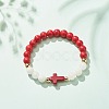Natural White Jade & Gemstone & Synthetic Turquoise(Dyed) Stretch Bracelet with Cross BJEW-JB08295-4