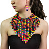 Bohemian Style Wood Round Beaded Pendant Necklaces & Dangle Earrings Sets FS-WG26D1A-01-1