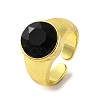Brass Glass Round Wide Open Cuff Ring for Women RJEW-U003-19-2