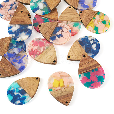 16Pcs 8 Colors Resin and Walnut Pendants FIND-TA0006-39-1