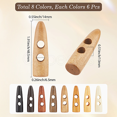48Pcs 8 Colors 2-Hole Wood Buttons WOOD-GF0002-35A-1
