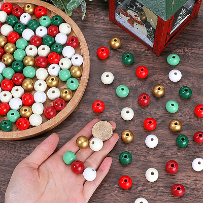 210Pcs 7 Colors Painted Natural Wood Beads WOOD-SP0001-06-1