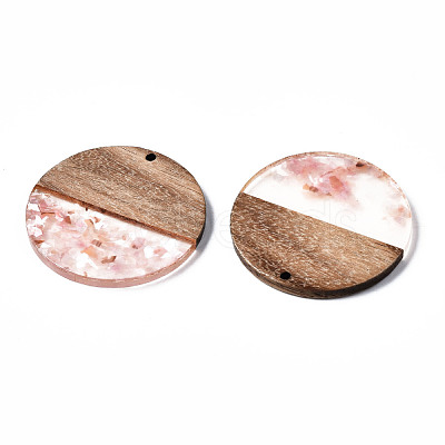 Transparent Resin & Walnut Wood Pendants X-RESI-T035-24-A01-1