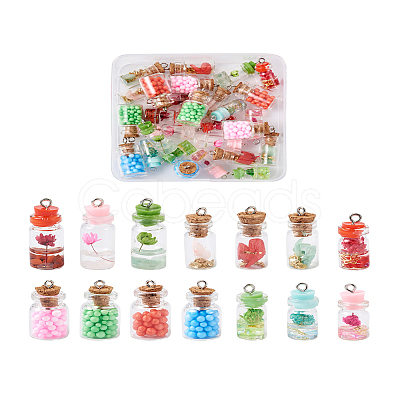 Fashewelry 28Pcs 4 Style Glass Wishing Bottle Pendant Decorations GLAA-FW0001-01-1