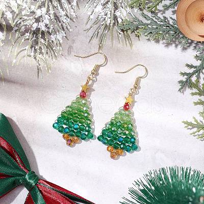 Glass Christmas Tree Dangle Earrings EJEW-JE06154-1