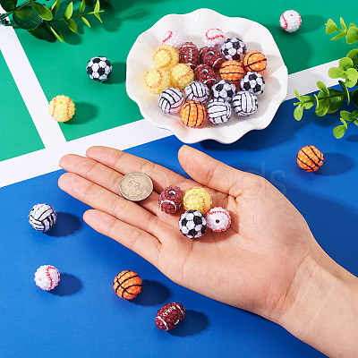 30Pcs 6 Styles Sport Theme Resin Rhinestone Beads RESI-TA0003-97-1